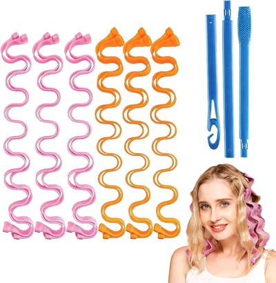 12 Stuks Spiral Curlers zonder Hitte, 50cm Krulrollers voor Lang Haar met Clips, Gezonde Krullen en Golven zonder Beschadiging