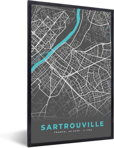 Fotolijst incl. Poster - Sartrouville - Frankrijk - Plattegrond - Kaart - Stadskaart - 40x60 cm - Posterlijst