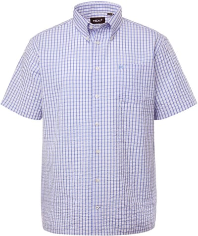 Men Plus - Heren - Ruitenoverhemd korte mouw seersucker buttondown-kraag - Lichtblauw - Maat 8XL