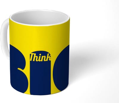 Mok - Koffiemok - Geel - Think big - Grafisch - Mokken - 350 ML - Beker - Koffiemokken - Theemok - Mok met Tekst