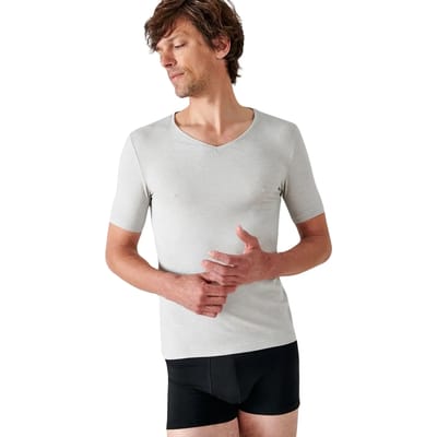 Damart - T-shirt met V-hals, korte mouwen en klassieke gebreide Thermolactyl-stof - Heren - Grijs - S