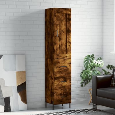 vidaXL - Hoge - kast - 34,5x34x180 - cm - bewerkt - hout - gerookt - eikenkleurig