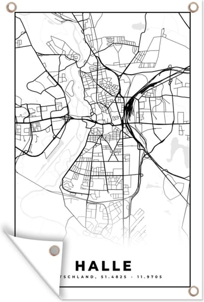 Muurdecoratie Stadskaart - Halle - Plattegrond - Kaart - 120x180 cm - Tuinposter - Tuindoek
