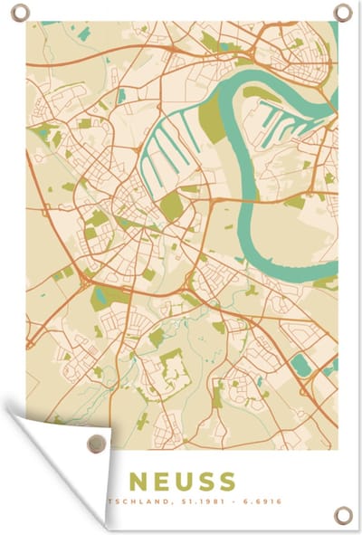 Muurdecoratie Neuss - Vintage - Plattegrond - Kaart - Stadskaart - 120x180 cm - Tuinposter - Tuindoek