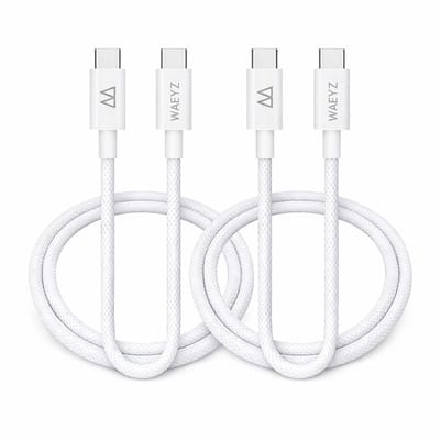 WAEYZ 2 Stuks USB-C naar USB-C Kabel 1m – 60W Snelladen – Gevlochten Nylon – Wit