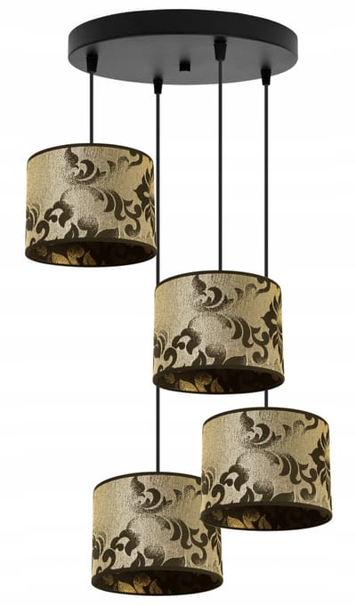 Light-Home Werona – Plafondlamp 4-lichts – Verstelbare hoogte – Zwart met goud – Stoffen lampenkappen