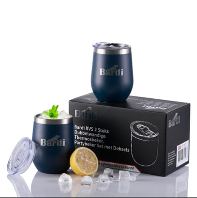 Bardi RVS 2 Stuks Dubbelwandige Thermosbeker - Koffie Thee Koffiebeker Mokken Thermosbeker Travel Mug Trein Vaatwasbestendig - BLAUW