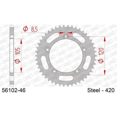 Stalen motortandwiel achteraan Afam 420 46 dents