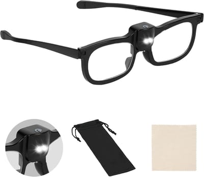 Thijox - Hoofdband Loepbril met Ledlicht, 300 Graden Hoofdvergrootglas voor Precisiewerk, Lezen, Borduurwerk, Naaien, Sieraden, Inclusief Batterijen e
