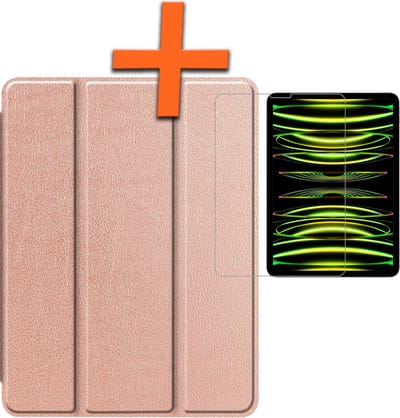 Hoesje - Geschikt voor Apple iPad Pro (2024/2025) - 11 inch - Met Screenprotector - Trifold Bookcase - Hard Cover - Hardcover Book Case - Tablet Hoes - Rosé goud