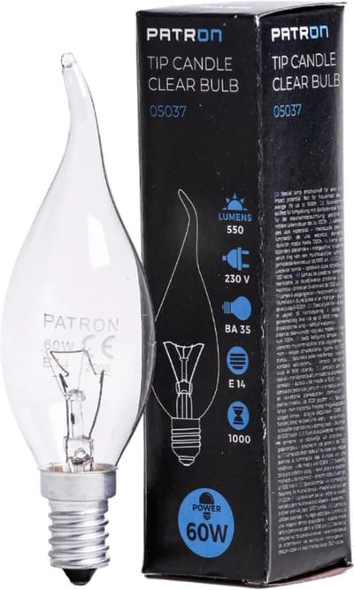 Patron E14 Tip Kaars Gloeilamp | 60W 2700K 550Lm | Dimbaar