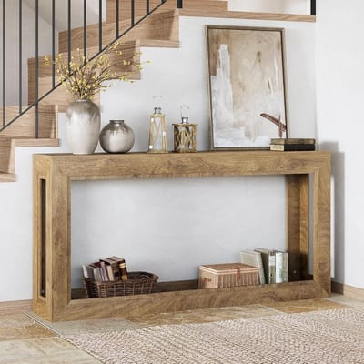 Tribesigns Consoletafel - Sidetable - 160 x 30 x 80 cm - Smalle Consoletafel - Haltafel - Hout - licht eikenbruin - Industrieel - Console Tafel voor Hal, Woonkamer, Entree