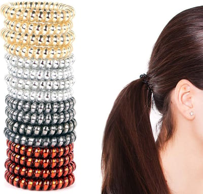 RX Goods 16 Stuks Luxe Spiraal Haarelastiekjes Gekleurd – Elastiekjes voor Vrouwen & Meisjes – Rood, Goud Licht en Donkerzilver