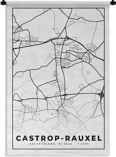 Wandkleed - Wanddoek - Castrop-Rauxel - Plattegrond - Kaart - Stadskaart - 120x180 cm - Wandtapijt