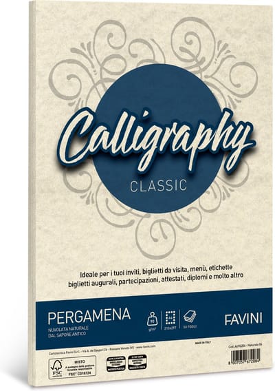 Favini® – 50 Vellen Perkamentpapier A4 – 90 g/m² – Kleur Naturel Wit – Inkjet Geschikt – Voor Kalligrafie – Made in Italy