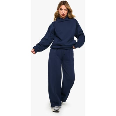 boohoo Dames Jogger met pintuckdetail, diepe tailleband en wijde pijpen | Marineblauw | Maat: Large