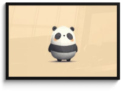 Poster in lijst - Fotolijst 90x60 cm - Posters - Panda - Beige - Minimalistisch - Posterlijst zwart - Decoratie - Wanddecoratie woonkamer - Muurdecoratie slaapkamer