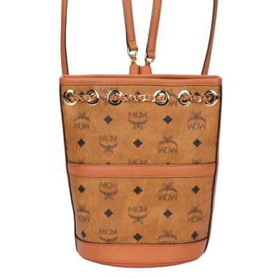MCM Aren Couleur Unie Logo Classique Fermeture à Cordon Sac à Dos Seau Mini Sac à Dos Femme Marron MWKDATA01CO001 Basic Set (Bag+Dust Bag)