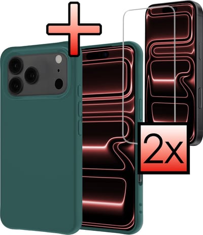 Hoesje - Met 2x Screenprotector - Geschikt voor Apple iPhone 17 Pro Max - Sterk & Shockproof - Back Cover - Siliconen Case - Telefoon Hoes - Donkergroen