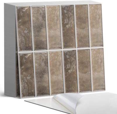 Coloray Plaktegels - Verticale tegelribben Zelfklevende Tegels - 20 cm x 20 cm - Bruin Plaktegels - 20 stuks - Vierkant PVC Tegels - Plaktegels Badkamer - Plaktegels Vloer - Vinyl Tegels - Wandtegel Zelfklevend
