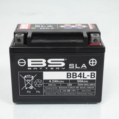 batterie sla bs voor moto aprilia 50 sx racing 2006 à 2013 yb4l-b / 12v 4.2ah neuf