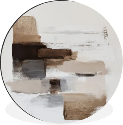 WallCircle - Wandcirkel - Muurcirkel - Penseelstreken - Balans - Beige - Bruin - Aluminium - Dibond - 30x30 cm - Binnen en Buiten