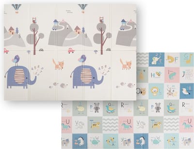 KiddyMoon Schuimmat baby Opvouwbaar 150x200x1 cm - Schuimmat Kindvriendelijk - Ideaal Voor Binnen - Antislipmat voor kinderen - Speelkleed groot - Vioermat foam - Grijs Bergen Olifant