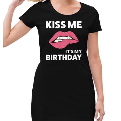 Kiss me it is my birthday jurkje zwart dames - feest jurk dames - verjaardag kleding 38