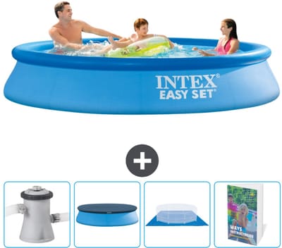 Intex Rond Opblaasbaar Easy Set Zwembad - 305 x 61 cm - Blauw - Inclusief Pomp Afdekzeil - Grondzeil - Zwembadgids
