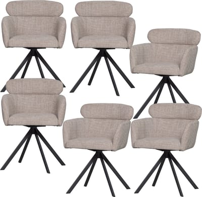WOOOD Fenne Eetkamerstoelen - Polyester - Naturel - Set van 6