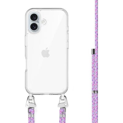 xoxo Wildhearts siliconen hoesje - Geschikt voor iPhone 16 - Purple Fever - Telefoonhoesje - Hoesje met koord - telefoonkoord - Transparant hoesje - In lengte verstelbaar - Paars koord