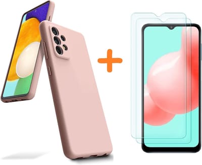 Hoesje Geschikt Voor Samsung Galaxy A32 hoesje - A32 5G hoesje Silicone Licht Rose - Galaxy A32 Silicone Liquid Soft Nano cover - 2pack Screenprotector Galaxy A32 5G