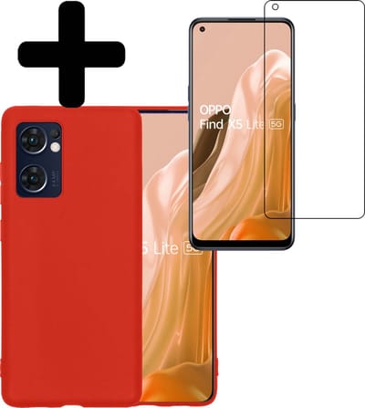 Hoesje - Met Screenprotector - Geschikt voor OPPO Find X5 Lite - Sterk & Shockproof - Back Cover - Siliconen Case - Telefoon Hoes - Telefoonhoesjes - Rood