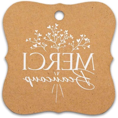 Kraft Dank U Tags - Cadeaulabels Bedankjes - Feestelijke Decoratie - Enkelzijdig Bedrukt - 49 mm - Bruin