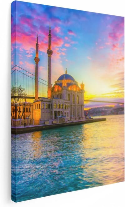 Artaza Canvas Schilderij Istanbul - 30x40 cm - Klein - Muurdecoratie Islamitisch - Wanddecoratie Zonsondergang - Kamer Accessoires
