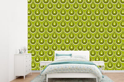Behang - Fotobehang Patronen - Retro - Regen - Druppel - Groen - Breedte 360 cm x hoogte 260 cm