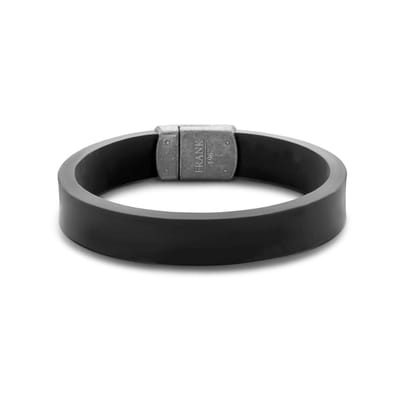 Frank 1967 7FB-0555 Siliconen Armband - Heren - Staal Slot - Vitage Look - 21 cm - 14 x 3,8 mm - Zwart - Zilverkleurig