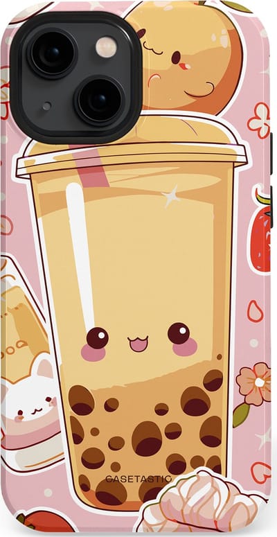 Casetastic Hoesje Geschikt voor Apple iPhone 13 Mini Magsafe - Stijlvolle Beschermende Duo-layer Case - Kawaii Thee Design - Bubble Tea
