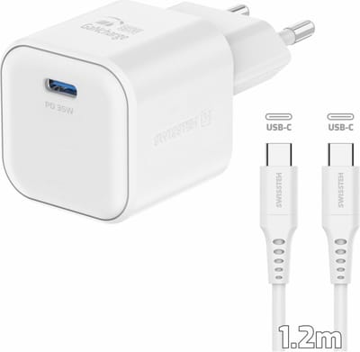 Swissten 35W UBS-C Travel Charger With USB-C To USB-C Cable - 1.2m - 22070220 - White
