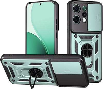 Coverup Hoesje - Geschikt voor OPPO Reno14 Hoesje - Coverup Armor Ring Kickstand Back Cover met Camera Shield - Groen