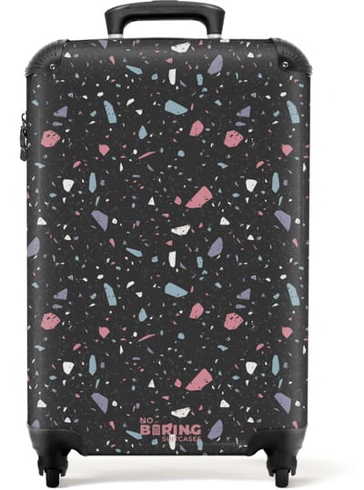 NoBoringSuitcases.com - Koffer - Terrazzo patroon zwart met pastel - Past binnen 55x40x20 cm en 55x35x25 cm - Trolley handbagage - Valiezen met wieltjes volwassenen - Reiskoffer op wielen - Rolkoffer lichtgewicht
