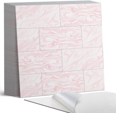 Coloray Plaktegels - Marmerpatroon met golven Zelfklevende Tegels - 20 cm x 20 cm - Roze Plaktegels - 20 stuks - Vierkant PVC Tegels - Plaktegels Badkamer - Plaktegels Vloer - Vinyl Tegels - Wandtegel Zelfklevend
