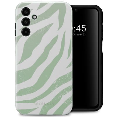 Selencia Hoesje - Geschikt voor Samsung Galaxy A15 (4G) / A15 (5G) - Backcover - Colorful Zebra Sage Green