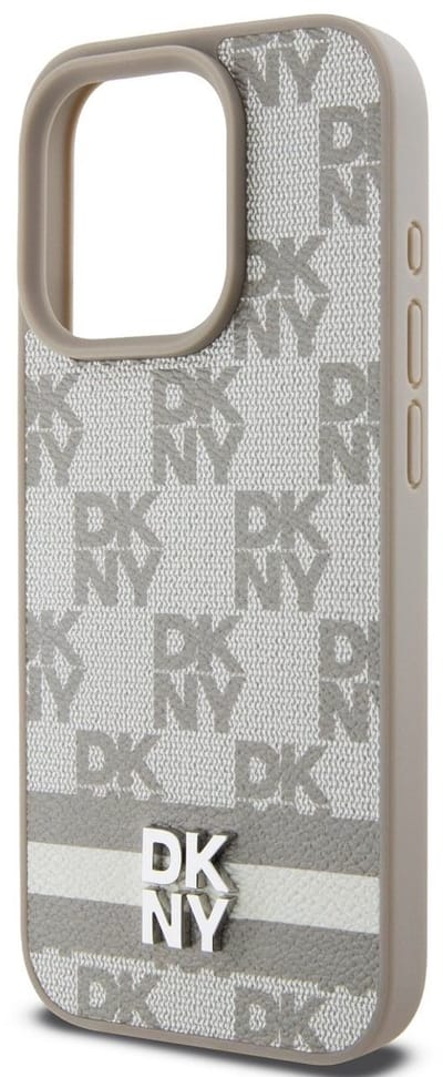 DKNY Checkered Printed Stripe Back Case - Geschikt voor Apple iPhone 14 Pro (6.1") - Beige
