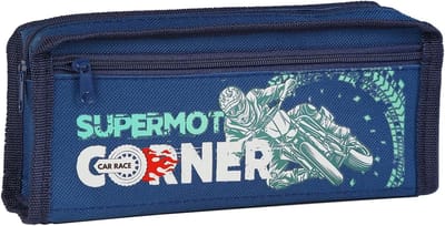Blauwe motor penetui - kinderpencilcase - terrein motor ontwerp - etui met rits - schoolbenodigdheden - draagbare pennenhoes