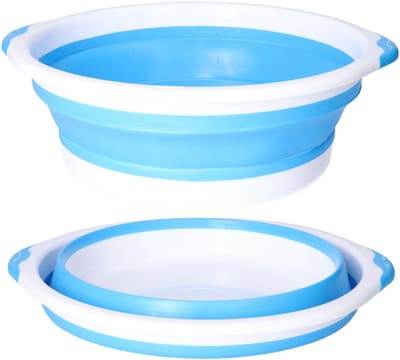 Pakket van 2x stuks benson opvouwbaar afwasteiltjes / afwasbakken blauw/wit D30 cm - camping / handwas afwasteil