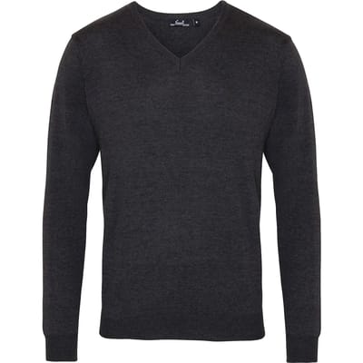 Premier Heren Gebreide V Hals Sweater Top (Houtskool)