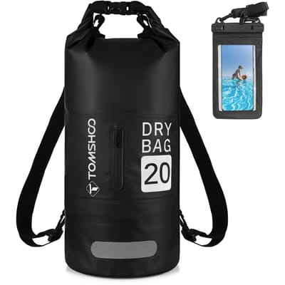 TOMSHOO Waterproof Dry Bag 10L / 20L Roll-Top Dry Bag Backpack avec étui de téléphone étanche pour les voyages 20L noir