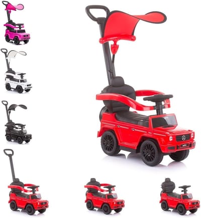 Glijbaan Mercedes Benz - Loopauto Duwauto - Kindervermaak Buiten - 2-in-1 Duwstang - 85 x 40 x 95 cm - Rood