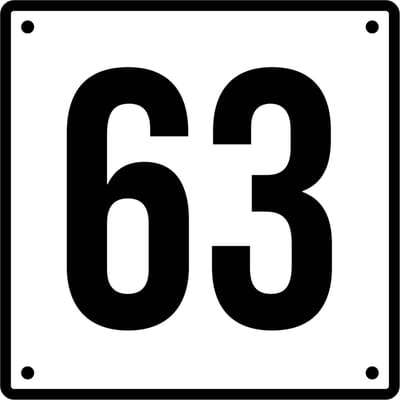 Huisnummerbord 63 - Incl. Schroeven en Pluggen – Acrylaat - 10 x 10 cm - Wit met Zwart